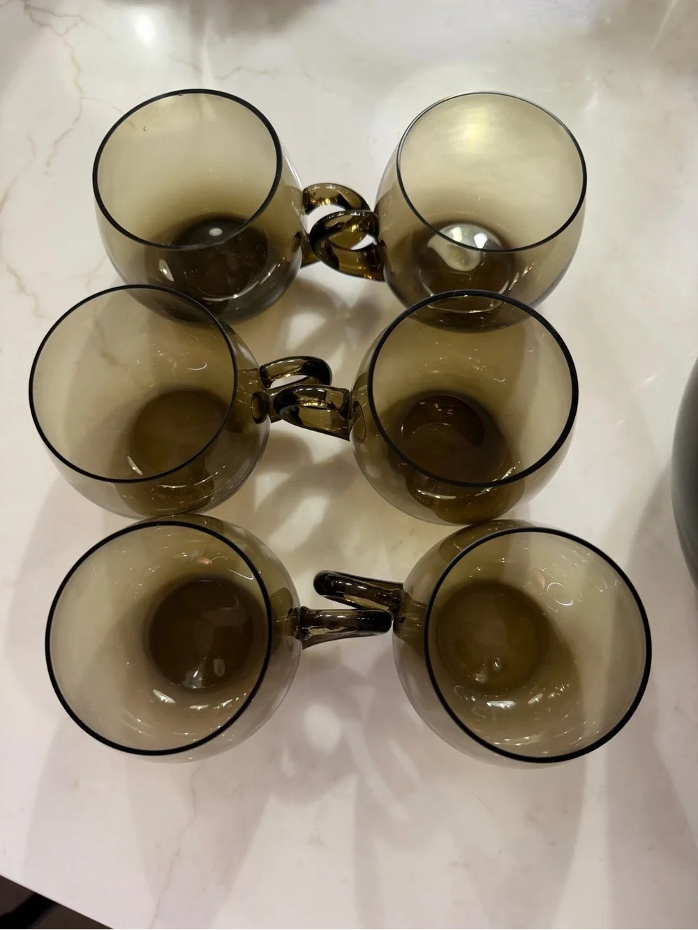 Vintage MCM Smoky Glass Punch Bowl Set with Lidded Centerpiece and 6 cups